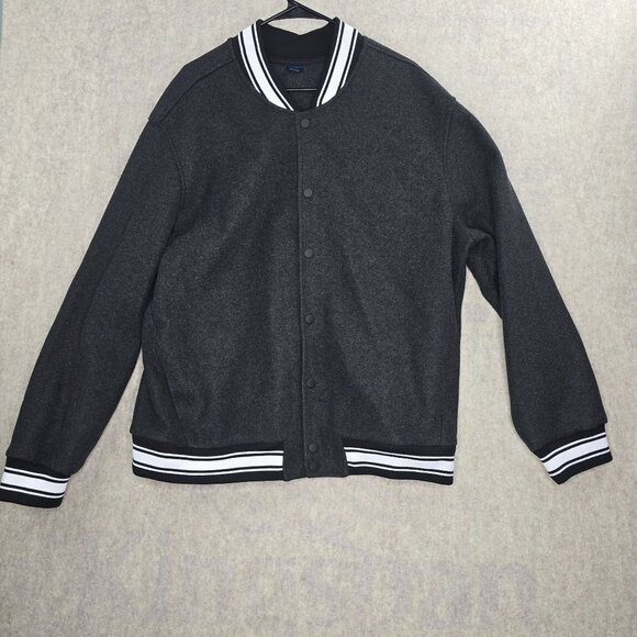 George Mens XL Varsity Jacket Black & White Striped Collar Polyester - Picture 1 of 8